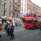 Education Minister Ruairi Quinn joins the Labour LGBT bus. Pic: Rónán Mistéil via Twitter