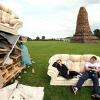 Youths before an Eleventh Night bonfire in New Mossley, on the outskirts of Belfast (Paul Faith/PA Wire)