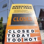 Sign at a skate park in Andover, Massachusetts. (AP Photo/Elise Amendola)