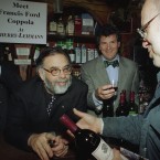 Director Francis Ford Coppola (centre) owns a number of wineries in California and has been making wines since 1977. His company also makes a line of pastas and pasta sauces. Pic: AP Photo/Arnie Schlissel