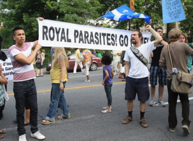 Protestors outside the Sainte-Justine University Hospital yesterday in Montreal