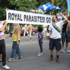 Protesters chant outside Sainte-Justine University Hospital.