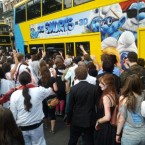 Zombies versus Smurfs as a Dublin bus comes under attack. Pic: Fabio Venturini