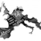 Formerly known as Pleasant Island, the Government of Nauru (a Pacific island nation) decided to commemorate the introduction of the euro with its own specially-commissioned Europe-shaped coin. 

Minted in 2002, the coin was made from .999 fine silver and has a denomination of 10 Australian dollars (the island's usual currency). 