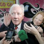 Undeclared presidential candidate Gay Byrne answers questions outside Grease the Musical at Dublin's Grand Canal Theatre (Mark Stedman/Photocall Ireland)