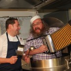 Cavan native and TV Chef Neven Maguire helps kick off the fleadh with Martin Donohue. 