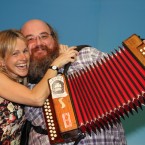 Sharon Shannon and Martin Donohoe celebrate after another successful gig at the Fleadh. 