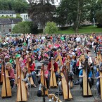 Harpists play in sync during the Scoil Eigsce open air concert at Cavan's Cathedral.