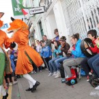 'Foxes' dance on the streets of Cavan as Derrylin musicians play. From right to left are Rachel McBrien, Orla Connolly, Darragh McBrien, Aoife Boyle, Aine McBrien, Grace Connolly, Lauren McBrien and Emma Lacey.