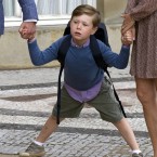 Young Prince Christian of Denmark on his way to his first day at school (Julian Parker/UK Press)