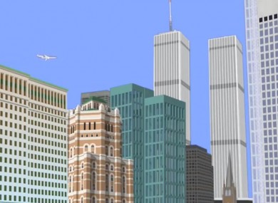 A cartoon version of the attacks on the Twin Towers in New York.