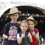Jack (age 7) Maeve (age 4) and Rachel McCarthy (age 6) from west Cork await the first act to take to the main stage in Electric Picnic 2011. (Image: Andres Poveda)