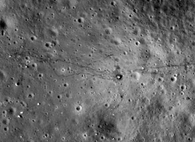 NASA image, marked below, shows paths left by astronauts on the lunar surface.