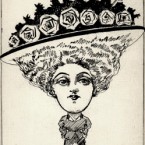 Caricature of a woman in a large flowered hat (the ‘Merry Widow’). Courtesy of CardCow.com