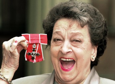 Actress Betty Driver - famed for her role in Coronation Street, and her character's famous Hot Pot - picks up her OBE in 1999. 