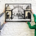 Curators lift a stencil of the gates of Leinster House entitled The National Zoo into position. Picture date:Thursday, October 20 2011. The show runs for three days from October 21-23. (Image: Niall Carson/PA Wire)