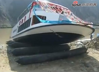 The houseboat just before its launch