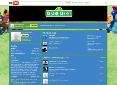 How the Sesame Street channel looked after being hacked on Sunday.