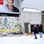 Even the advertisements reacted in wonder to the snow.
Photo: Sasko Lazarov/Photocall Ireland