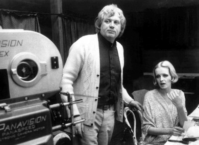 British film director Ken Russell with British model Twiggy during the filming of the movie The Boy Friend, at Elstree Studios in 1971.