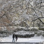 People enjoy the snow in St. Stephens Green in Dublin.