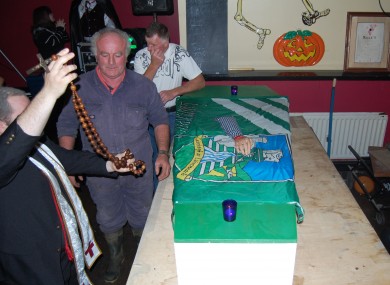 The 'coffin' was custom-made for the occasion by local men. 