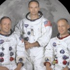 The three astonauts of Apollo 11 from left: Neil Armstrong, commander, Michael Collins, command module pilot, and Edwin Aldrin Jr, lunar module pilot. (NASA)