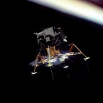 Apollo 11's lunar landing module 'Eagle' is photographed by Collins who remained on board the Command and Service Modules while Armstrong and Aldrin descended onto the lunar surface on 20 July 1969. (NASA)