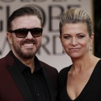 Golden Globes presenter Ricky Gervais and Jane Fallon hit the red carpet ahead of the awards. (AP Photo/Matt Sayles/PA Images)