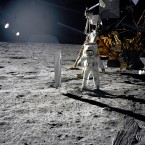 Aldrin is pictured setting up a solar wind composition experiment on the moon. (NASA)