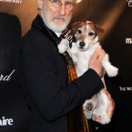The Artist co-stars James Cromwell and Uggie during The Weinstein Company Golden Globes after-party. (LuMar Jr/UK Press/PA Images)