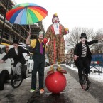 Clowns arrive at the Holy Trinity Church for this year's Grimaldi Day service. (Yui Mok/PA Wire)