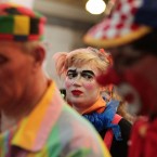 Clowns wearing full costume attending a service in memory of celebrated clown Joseph Grimaldi. (Yui Mok/PA Wire)