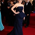 Tina Fey in custom Carolina Herrera which also featured a peplum detail. The fashion house said it wanted to design for one actress only for the biggest night of the year - and Fey won out. Again, this one is dark navy and not black as it appears. 
