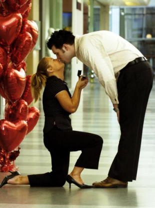 Jill Horan pops the question to David Bell on 29 February 2004.