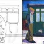 The 1930s panel and large sketch at Bray Dart station that are to replaced under the mural to mosaic project. (Via mural-to-mosaic.blogspot.com)
