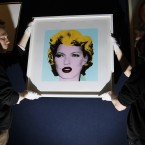 Banksy's work entitled 'Kate Moss'. The Andy Warhol inspired 'Kate Moss' is expected to sell for between £30,000 to £50,000 (AP Photo/Alastair Grant)