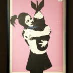 Original art work by the legendary street artist Banksy,'Bomb Love'' sold at Bonhams auction house in January 2011. (Antony Jones/PA Images)
