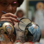 Marija Jozanov paints incredibly Orthodox icons on ostrich eggs, as she decorates them for Easter in Novi Sad, 80 km north of Belgrade. Orthodox Serbs celebrate Easter according to Julian calendar. (AP Photo/Srdjan Ilic)