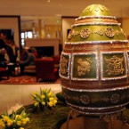 Talk about the ultimate in luxury - a chocolate egg based on the famous Imperial Napoleonic Faberge egg, made by the Grosvenor Hotel's pastry chef Beate Woellstein.
(Ian Nicholson/PA Wire)