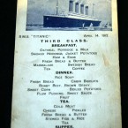 An original Titanic third class menu postcard. The menu details the meals available on April 14, 1912. (AP Photo/Chitose Suzuki)