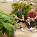 Dave Henson (left) and Craig Gadd in the garden created by military personnel from the Defence Medical Rehabilitation Centre Hedley Court. (Dominic Lipinski/PA Wire)