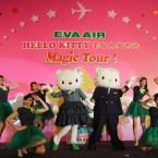 Worlers dressed as Hello Kitty perform during a launch press conference at Shanghai Hongqiao Airport. (Photo by ChinaFotoPress/PA)