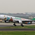 The Hello Kitty-themed plane made her maiden flight from Taipei to Shanghai on Wednesday. (Photo by Lu Yun/ChinaFotoPress/PA)