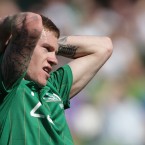 Ireland footballer James McClean squints in the sun at the friendly against Bosnia & Herzegovina in the Aviva Stadium, Dublin on Saturday. Image: Niall Carson/PA Wire