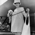 Barbra Streisand arrives with her pet poodle Sadie at Newport, Rhode Island in 1966. Streisand was making a one night appearance at a musical festival - and was expecting her first baby. (AP Photo/Press Association Images)
