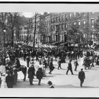 People gather for a suffrage parade in the city. Image taken between 1905 and 1912.  (Library of Congress, Prints & Photographs Division)