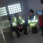 Dylan inspecting the holcding cell - everything seems in order. 