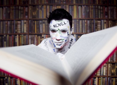 Body painted Ray Lee spreads the word with some of the words from some of the 54 writers books that will feature at this years Dublin Writers Festival. 