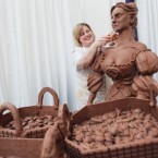Food artist Prudence Staite makes Molly Malone out of Cadbury's Milk chocolate earleir this year. (Leon Farrell/Photocall Ireland)